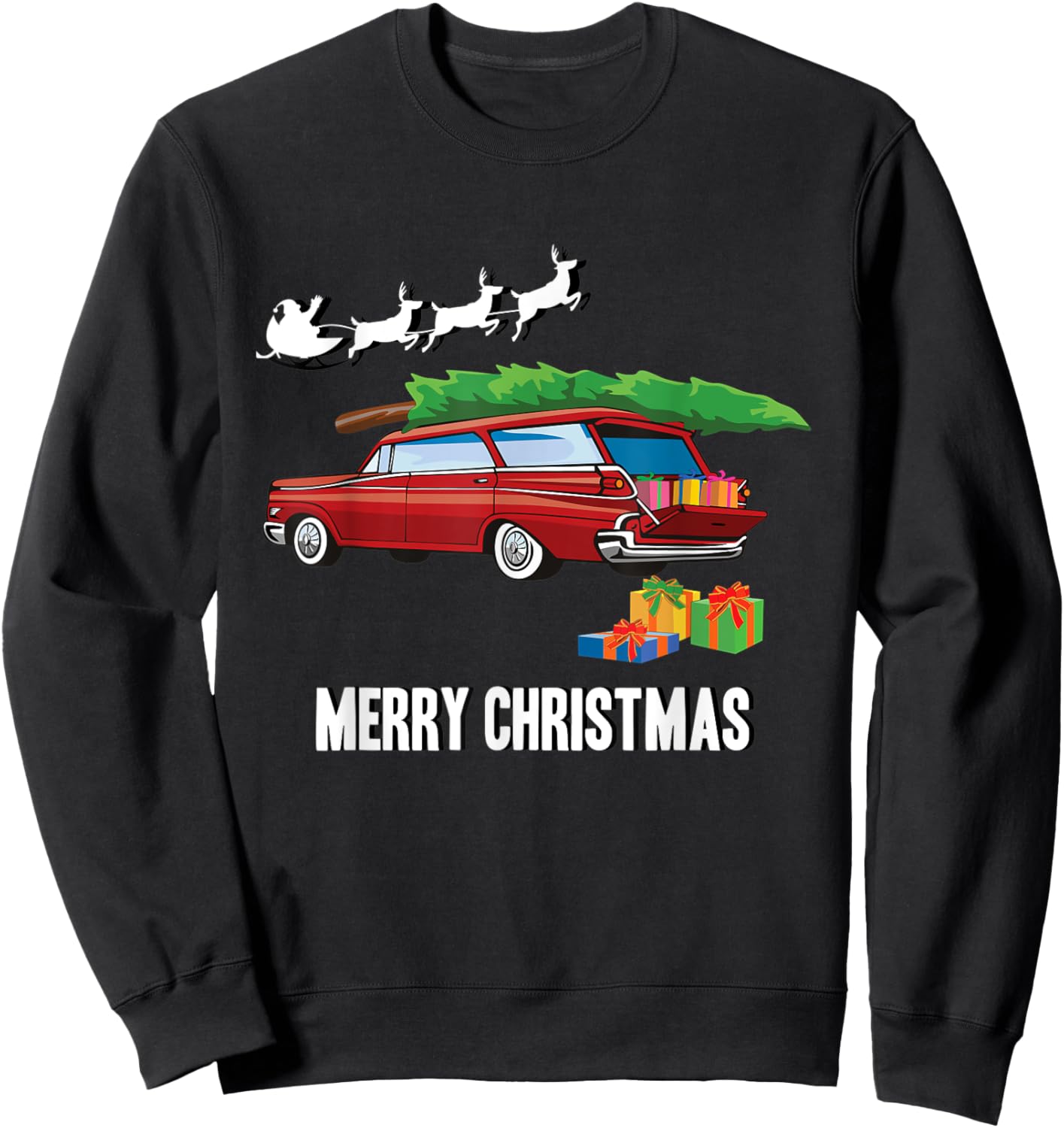 Classic Car Retro Station Wagon - Merry Christmas Sweatshirt - Sweatshirt | Black