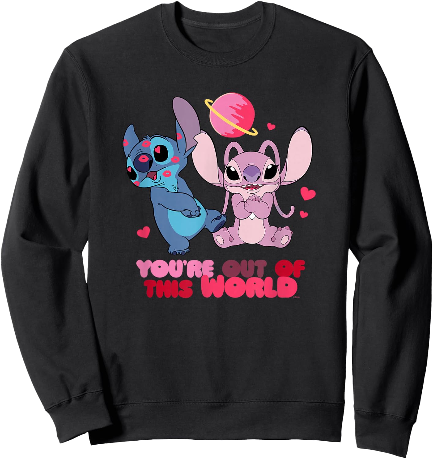 Disney Stitch & Angel You're Out of This World Valentine's , black Sweatshirt - Sweatshirt | Black