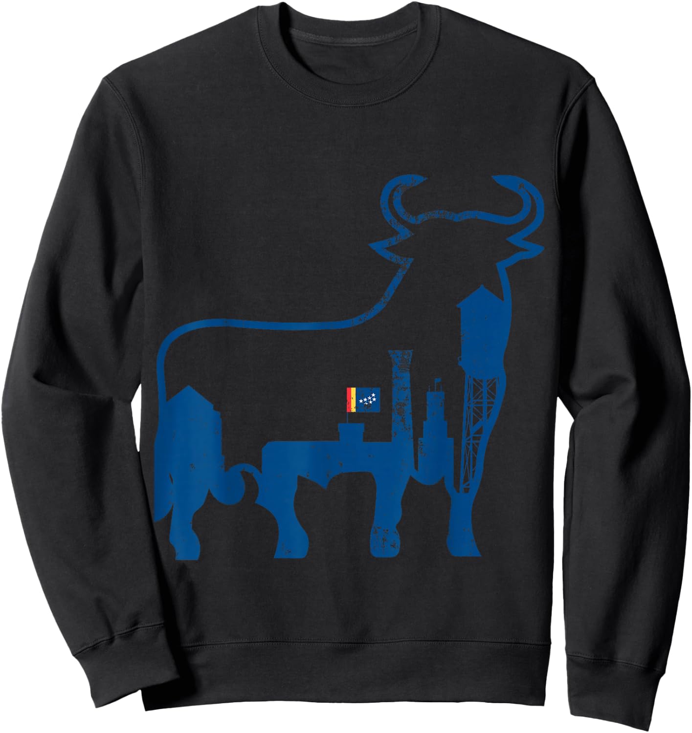 Durham NC City Skyline Standing Bull Silhouette Sweatshirt - Sweatshirt | Black