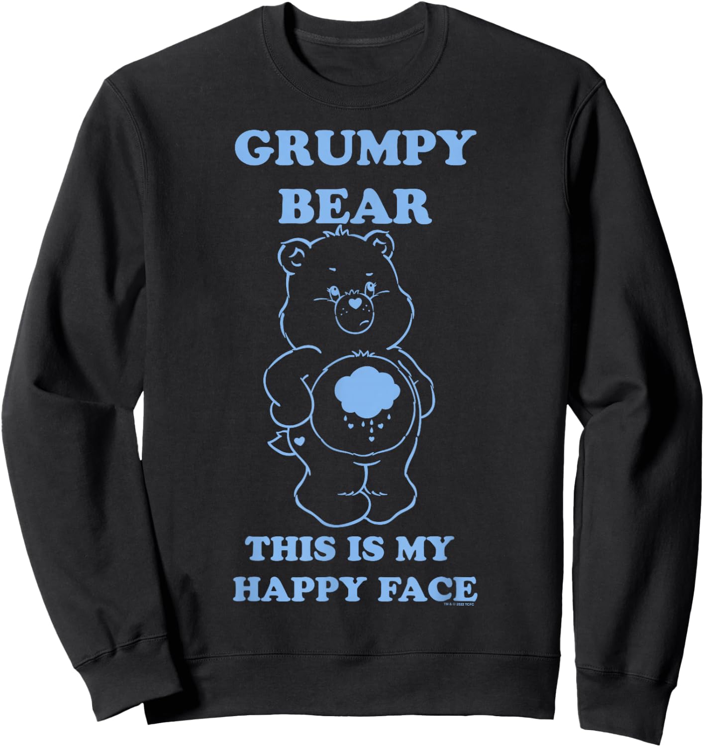 Care Bears Grumpy Bear This Is My Happy Face Costume , Black, S Sweatshirt - Sweatshirt | Black