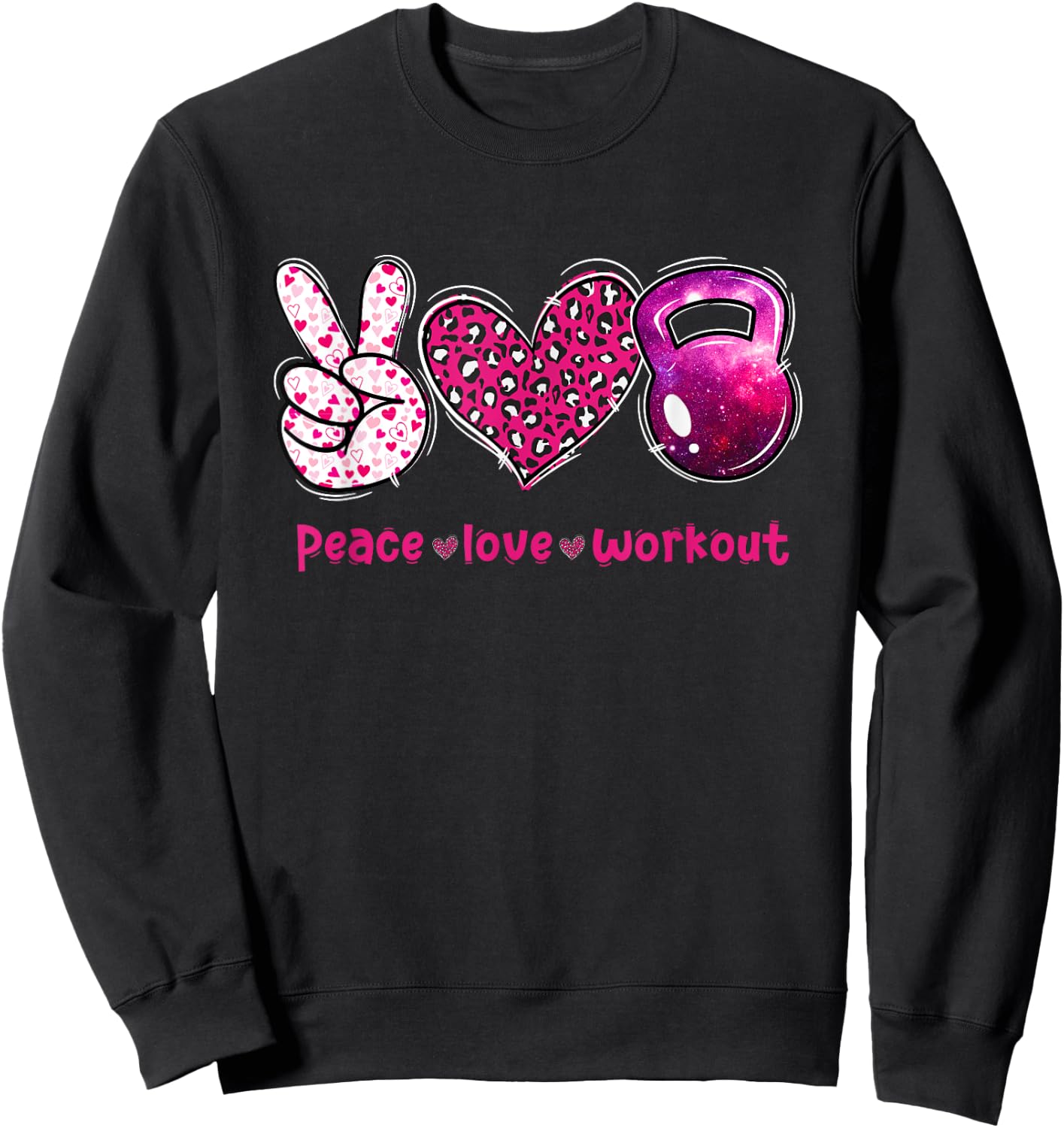 Funny Peace Love Workout Gym Lifting Gymer Valentines Day Sweatshirt - Sweatshirt | Black