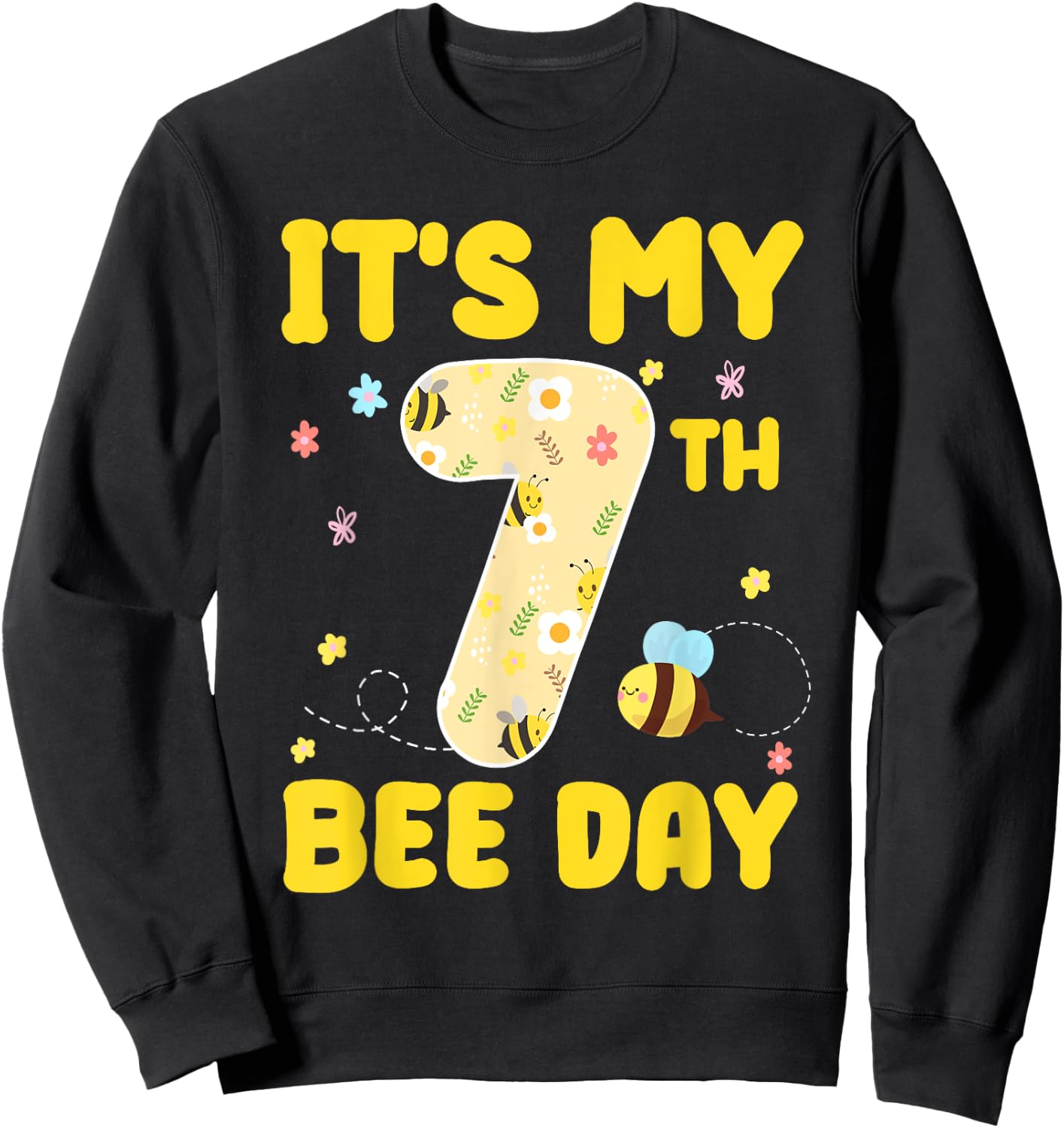 Kids It's My 7th Bee Day 7 Years Old Birthday Bee Party Sweatshirt - Sweatshirt | Black