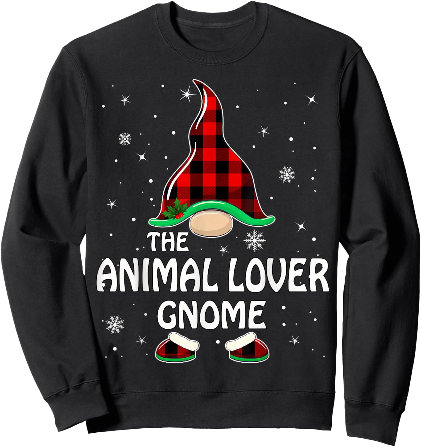 Animal Lover Gnome Buffalo Plaid Matching Family Christmas Sweatshirt - Sweatshirt | Black