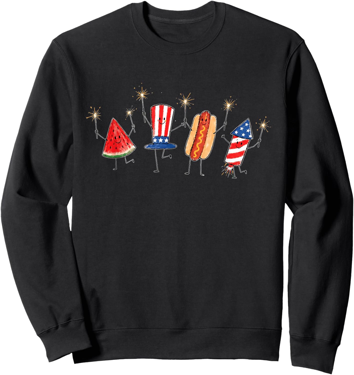 Funny Watermelon Hotdog Firework Sweatshirt - Sweatshirt | Black