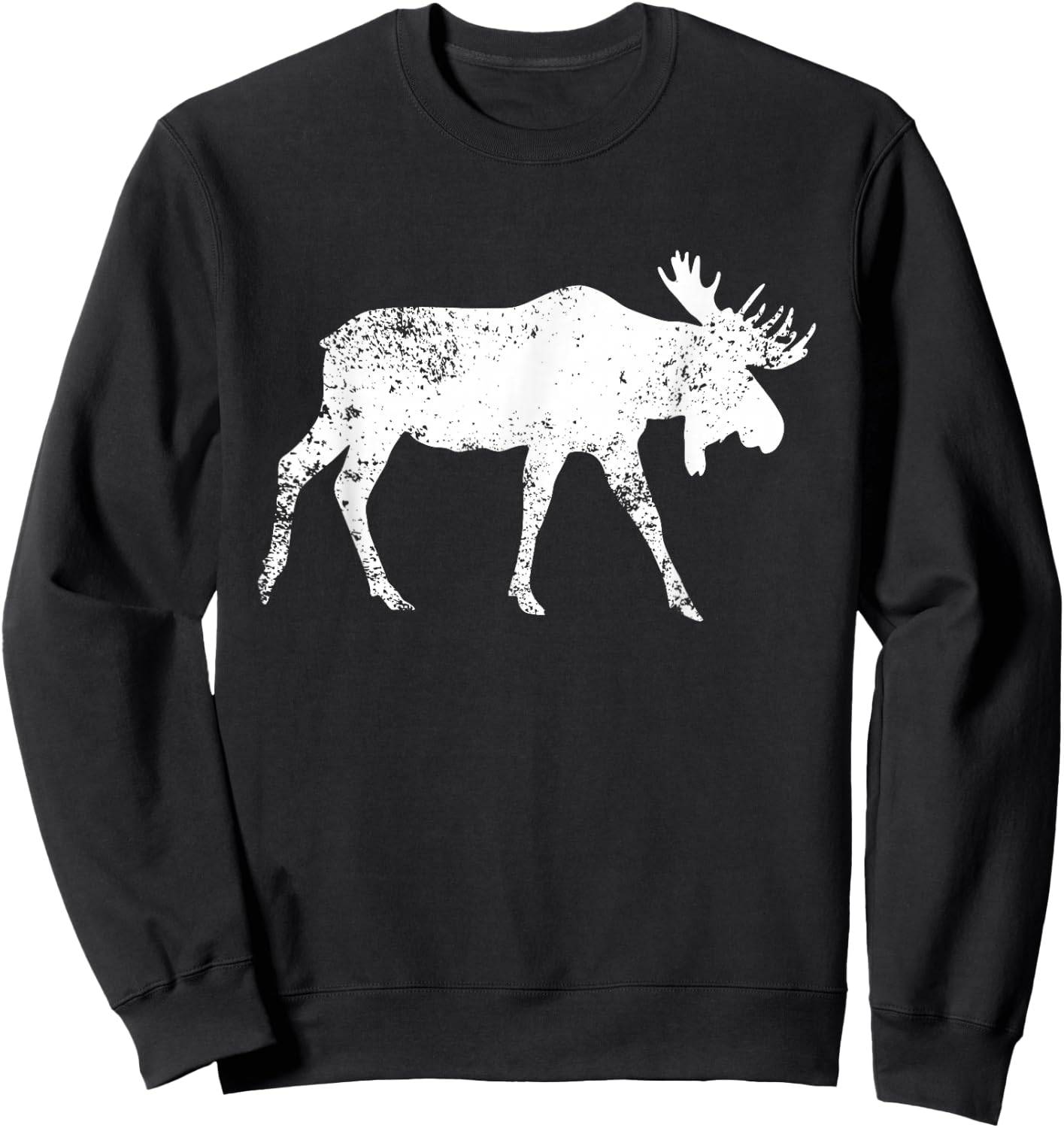 Distressed Moose Print - Vintage Moose Sweatshirt - Sweatshirt | Black
