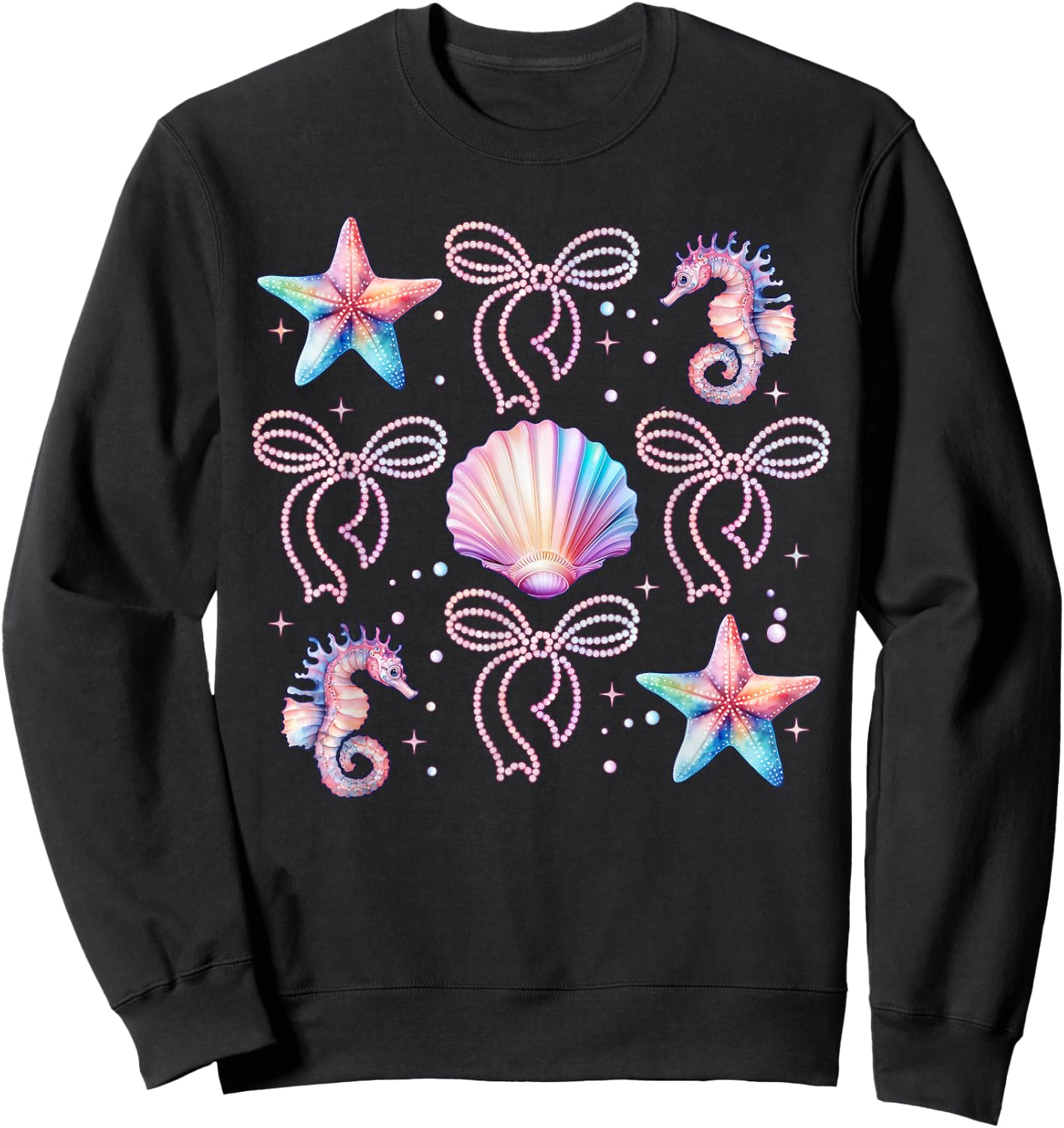 Retro Summer Vibes Beach Coquette Bow Summer Girls Sweatshirt - Sweatshirt | Black