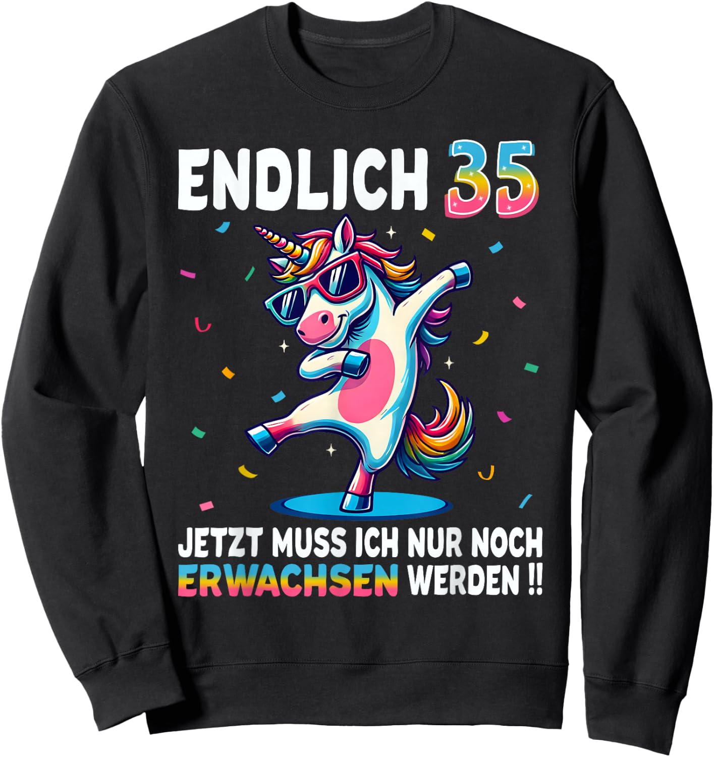 35th Birthday Gifts Woman Man Party Outfit Unicorn , black Sweatshirt - Sweatshirt | Black