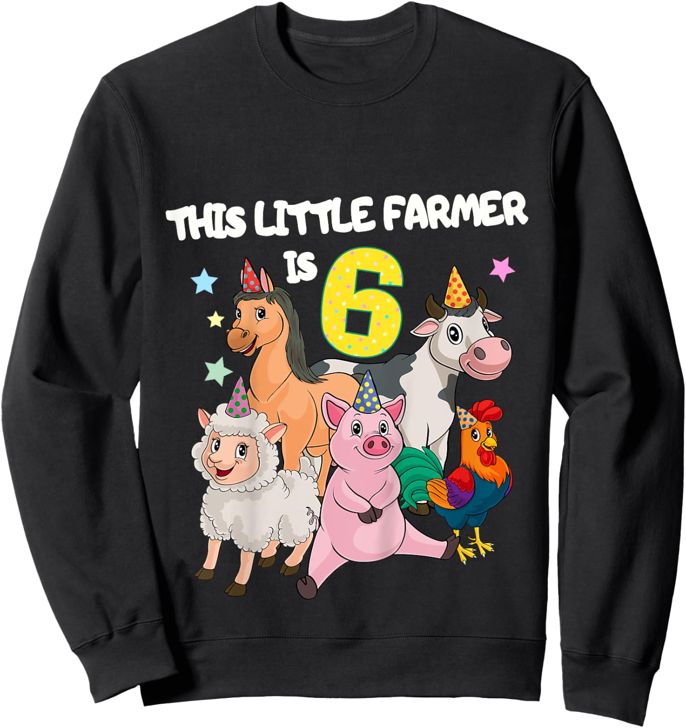 Kids Farm 6 Year Old Birthday Outfit Boy Tractor 6th Birthday Sweatshirt - Sweatshirt | Black