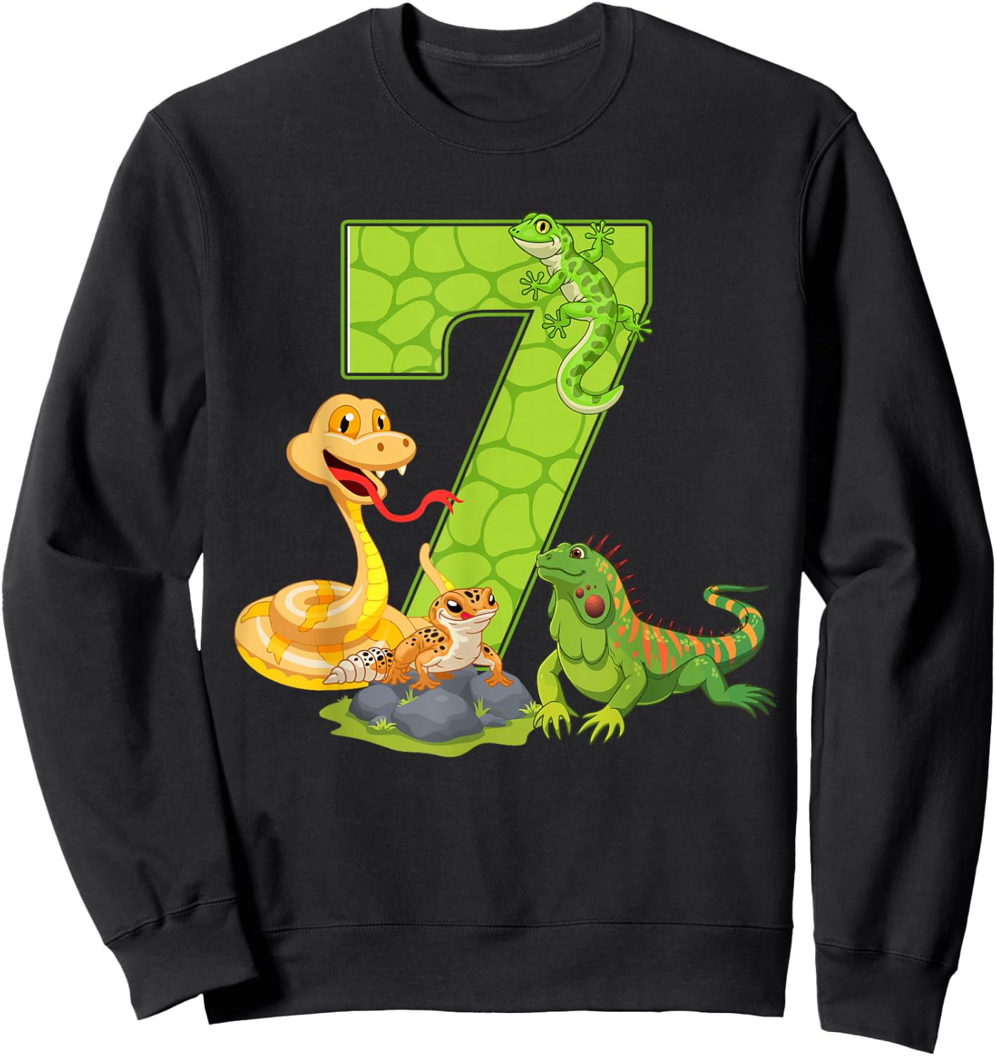 7th Birthday Snake Lizard Reptile 7 Year Old Birthday Party Sweatshirt - Sweatshirt | Black