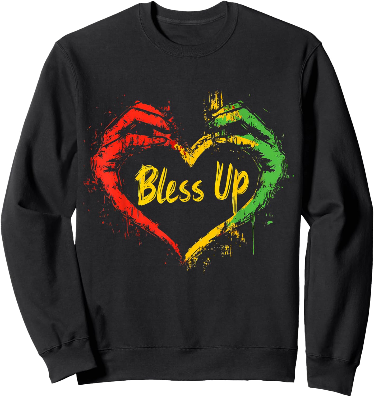 Rasta Reggae Music Jah Bless Up Hand Heart Rastafari Sweatshirt - Sweatshirt | Black