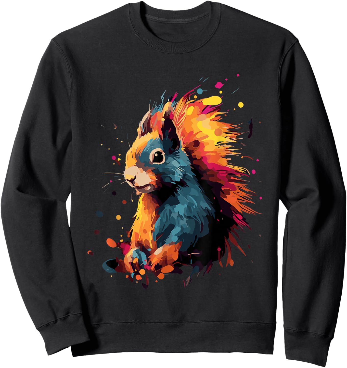 Squirrel Baumhörnchen Grauhörnchen Kleidung Eichhörnchen Colorful Damen Schwarz Cartoon Eichhörnchen Motiv Small EU S Sweatshirt - Sweatshirt | Black