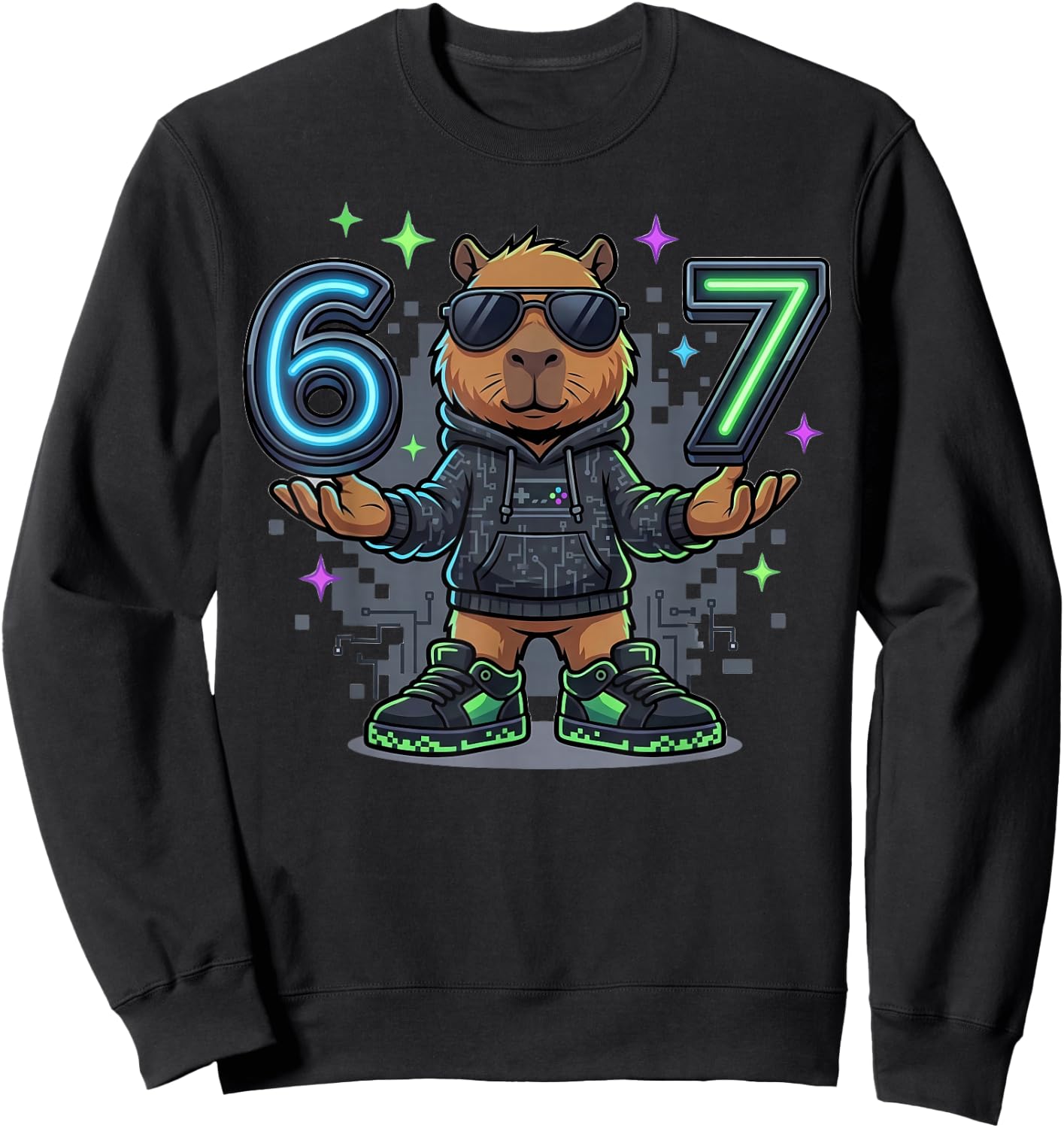 Six Seven 67 Capybara Gaming Zocker Sweatshirt - Sweatshirt | Black