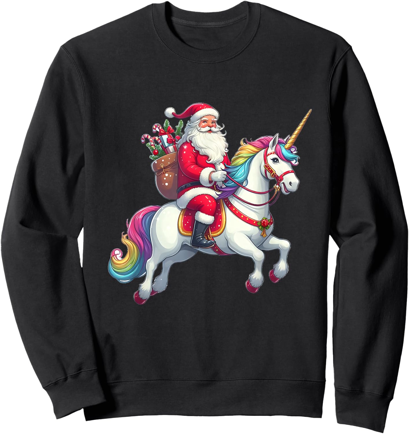 Santa Riding a Unicorn Sweatshirt - Sweatshirt | Black
