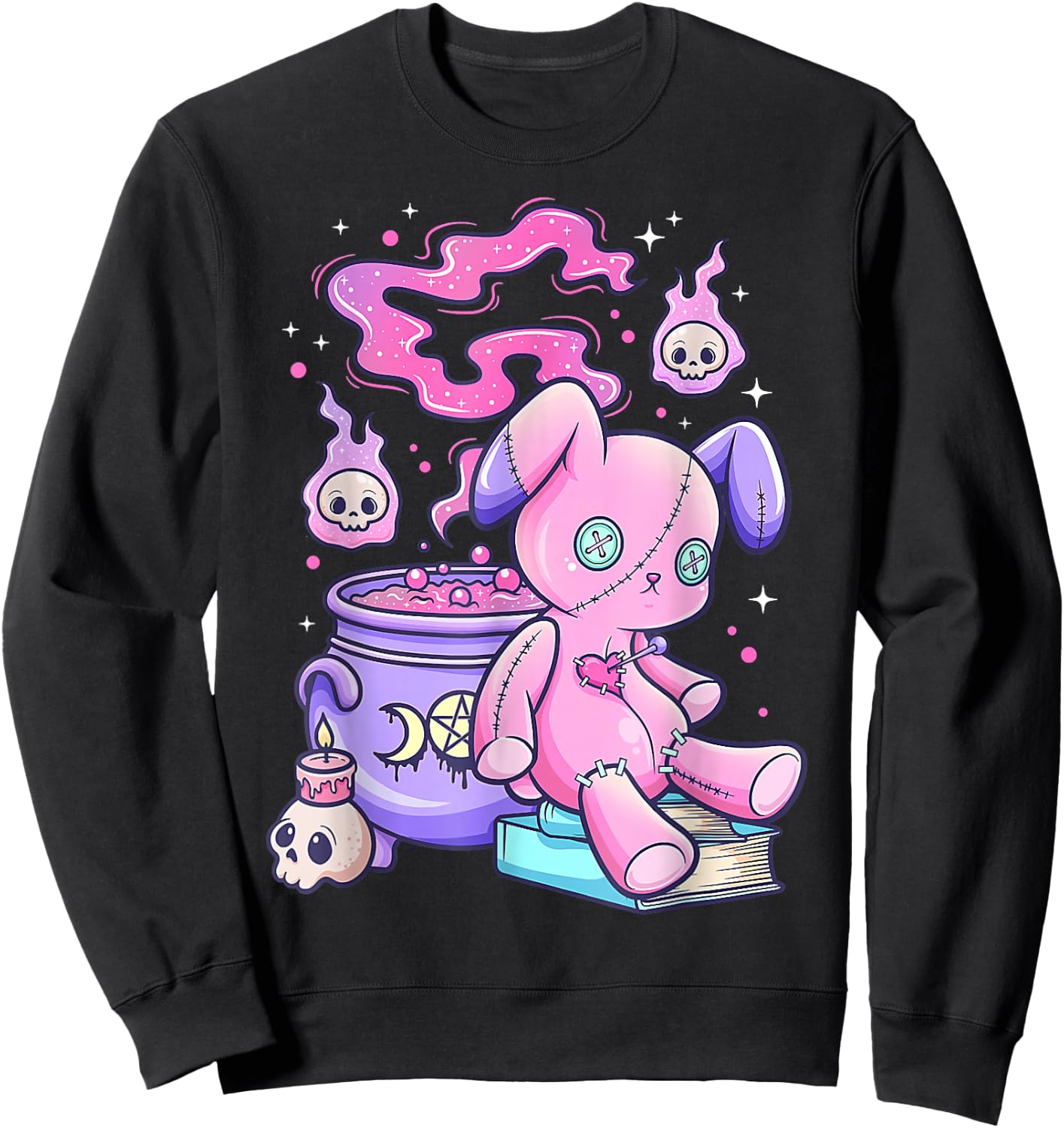 Kawaii Pastel Goth Cute Creepy Witchy Bear Small Sweatshirt - Sweatshirt | Black