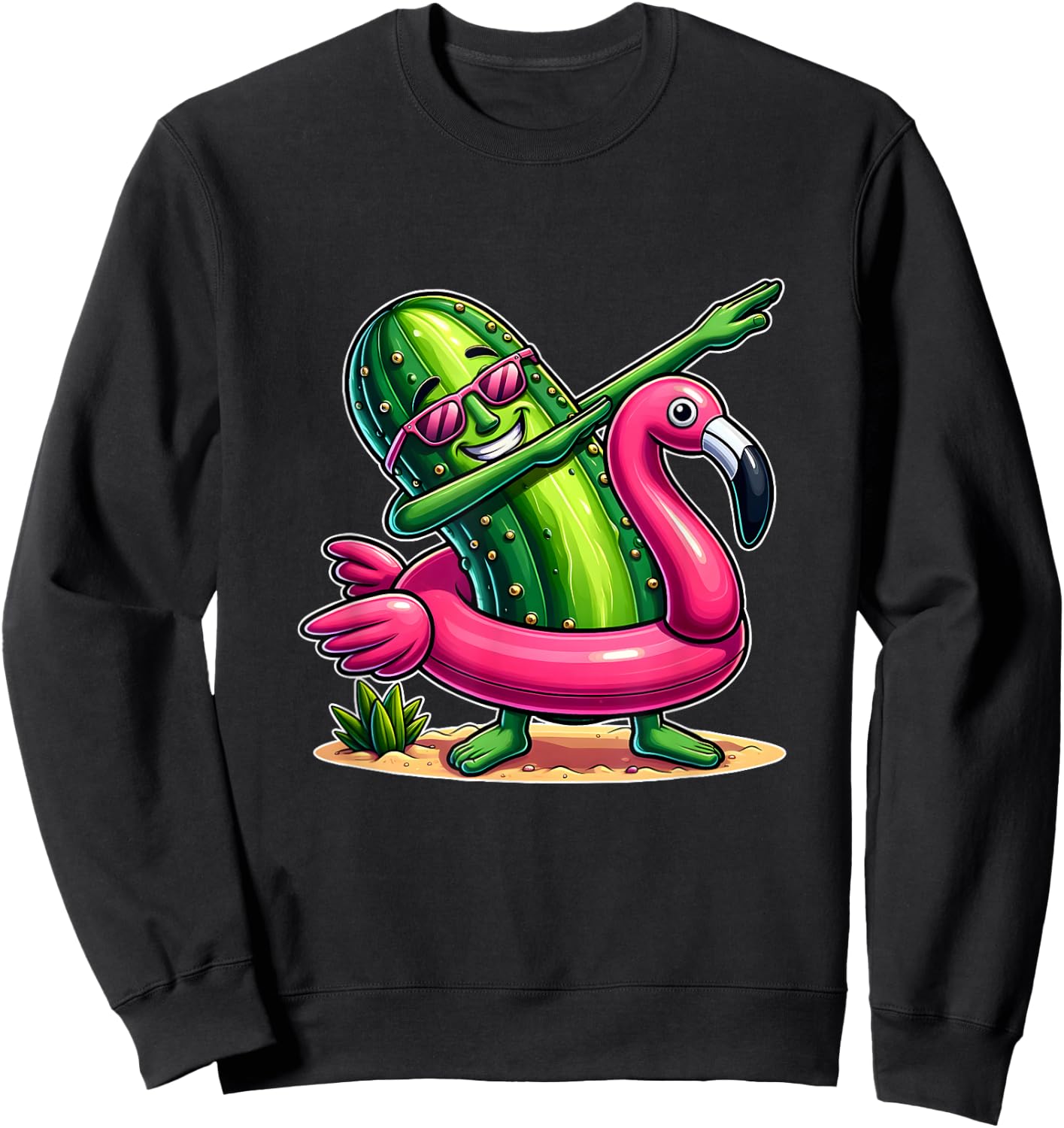 Unique Dabbing Pickle Flamingo Summer Fun Sweatshirt - Sweatshirt | Black