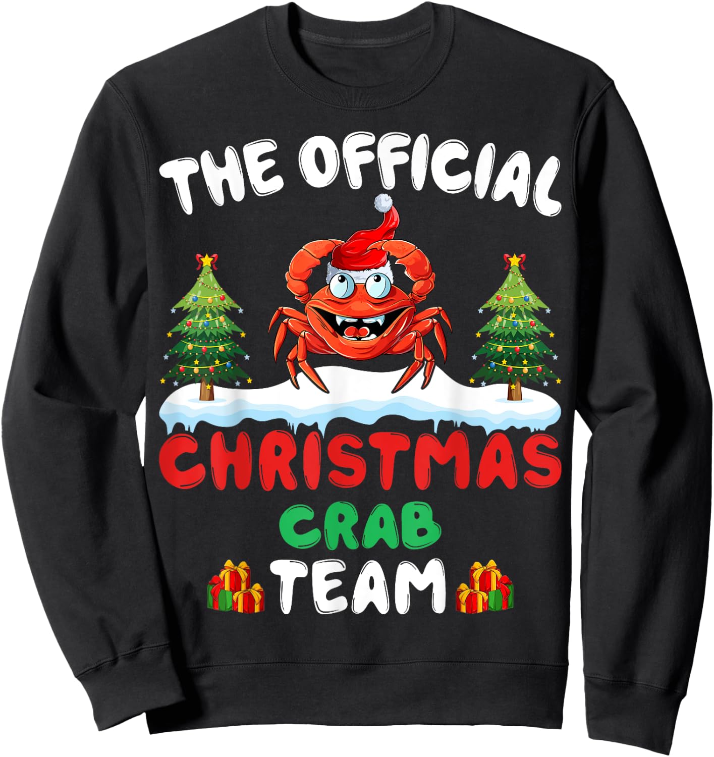 Crab Christmas Tree Santa Hat Xmas Light Christmas Crab Team Sweatshirt - Sweatshirt | Black