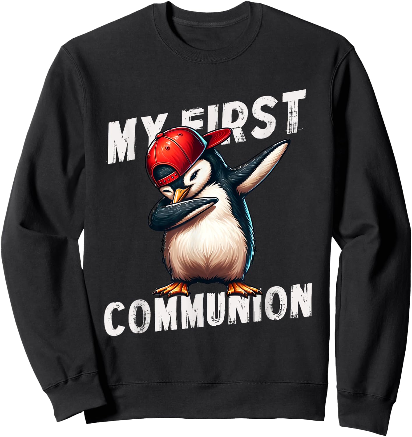 My First Communion Dabbing penguin 1st Communion Kids Sweatshirt - Sweatshirt | Black