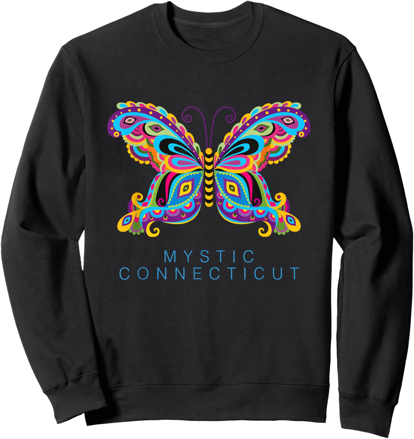 Mystic Connecticut Souvenir Butterfly Graphic Sweatshirt - Sweatshirt | Black
