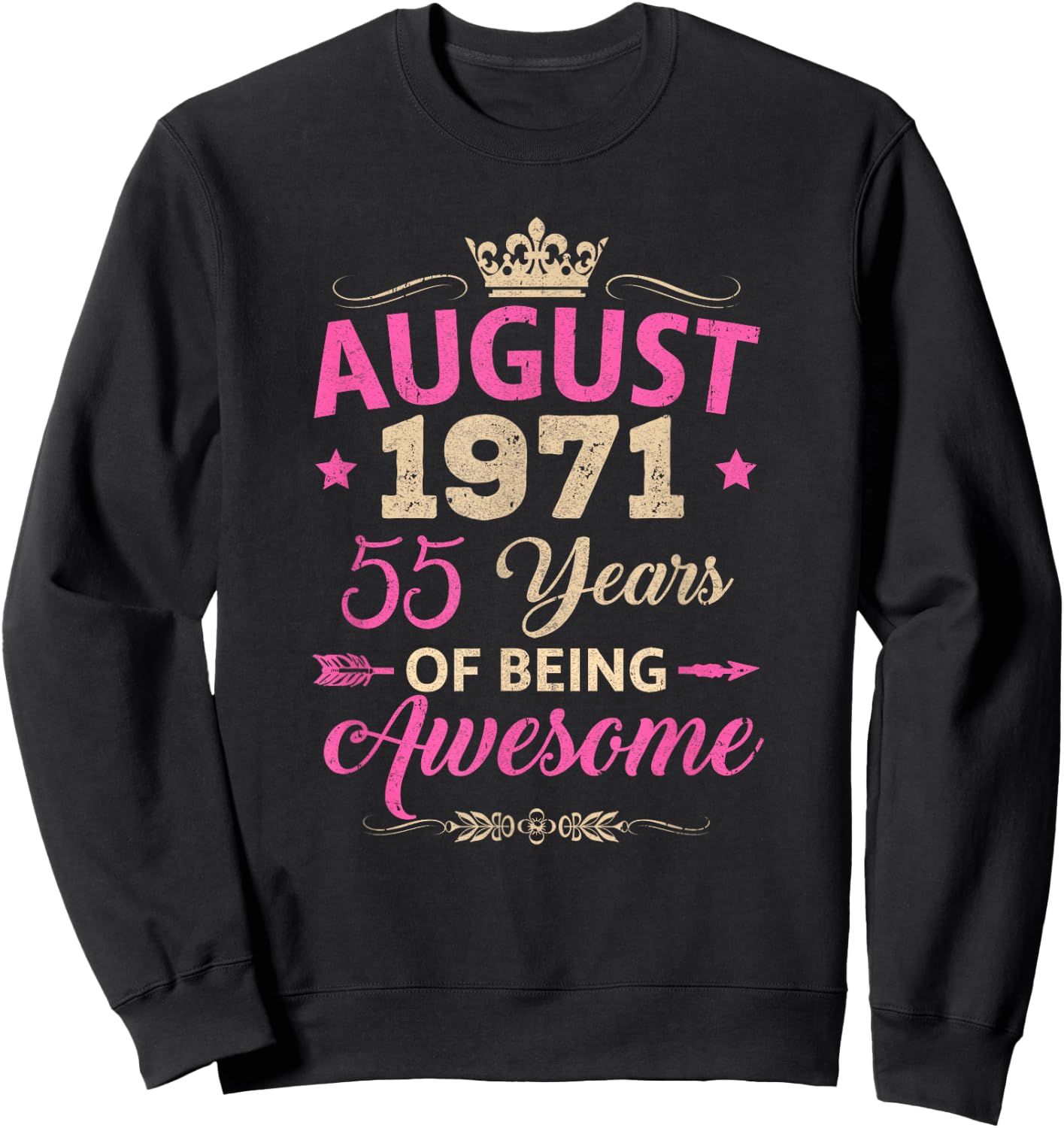 August 1971 55 Years of Being Awesome Retro 55Th Birthday Sweatshirt - Sweatshirt | Black