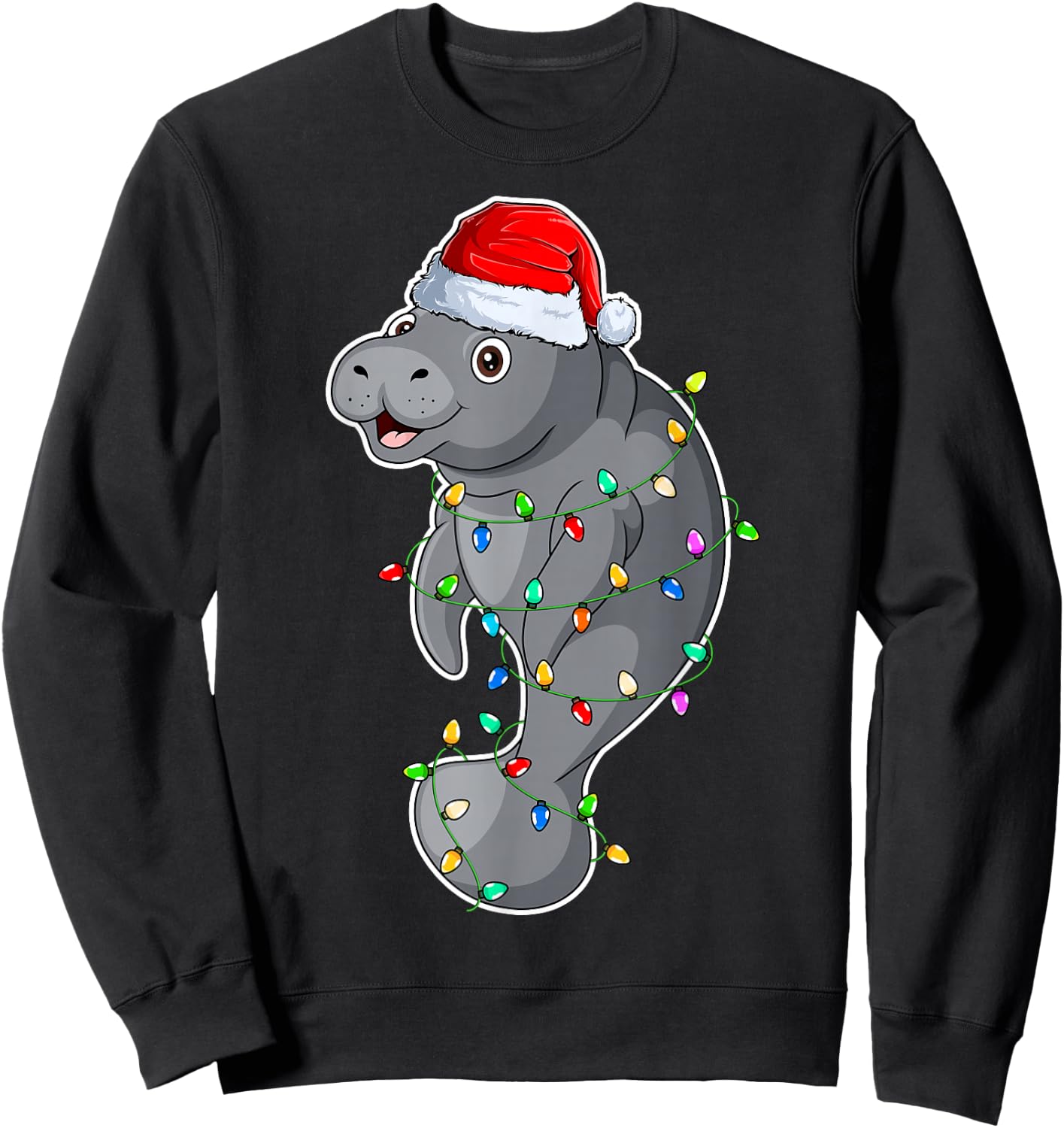Manatee Wearing Santa Hat Xmas - Manatee Lover Christmas Sweatshirt - Sweatshirt | Black