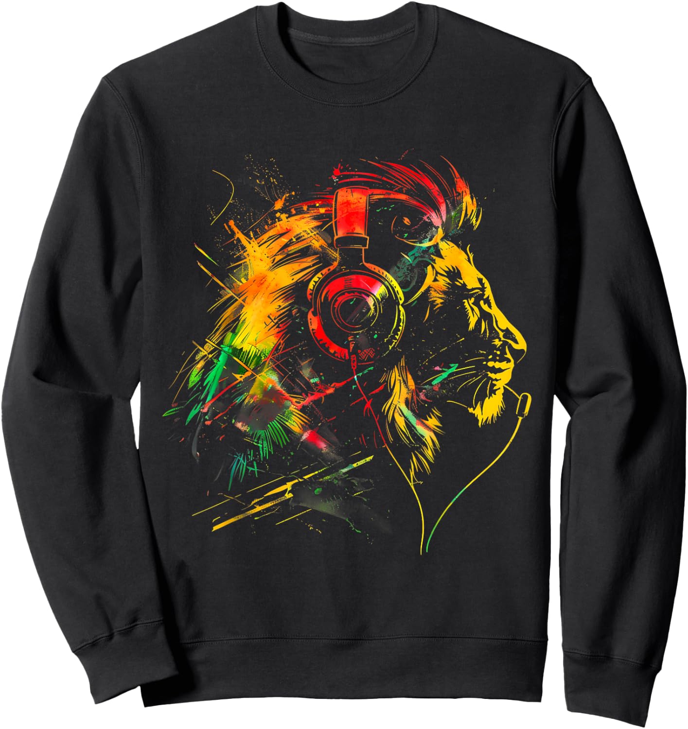 Rasta Reggae Music Headphones Jamaican Lion Of Judah Sweatshirt - Sweatshirt | Black