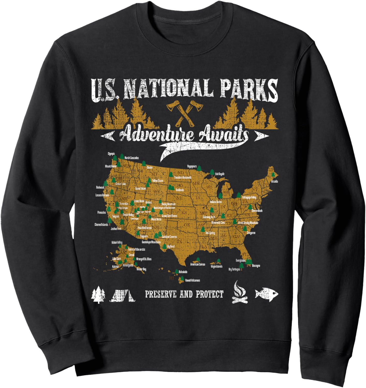 US National Parks Adventure Awaits - Hiking & Camping Lover Sweatshirt - Sweatshirt | Black