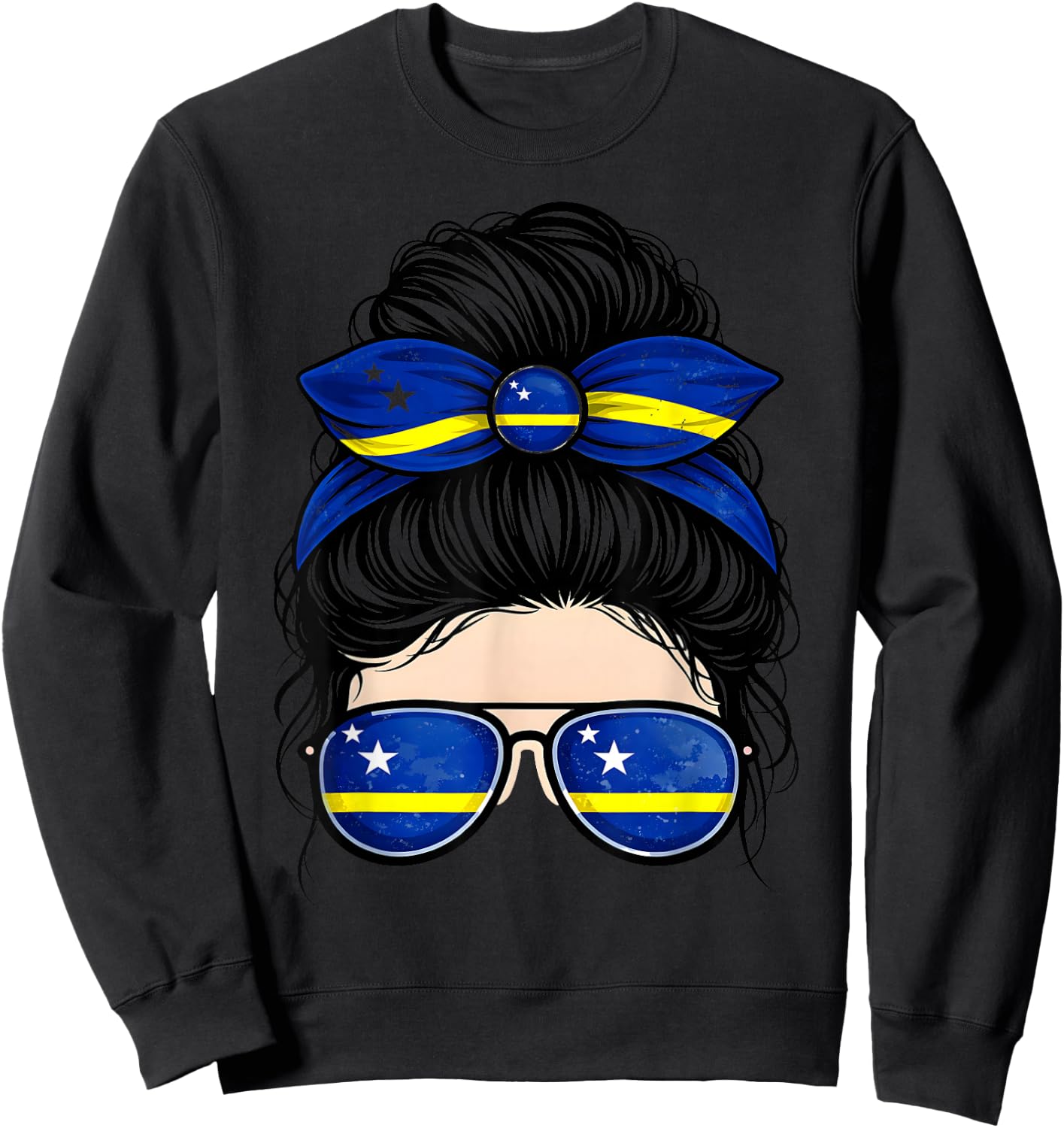 Caribbean Curacao Flag Messy Bun Sunglasses Pride Sweatshirt - Sweatshirt | Black