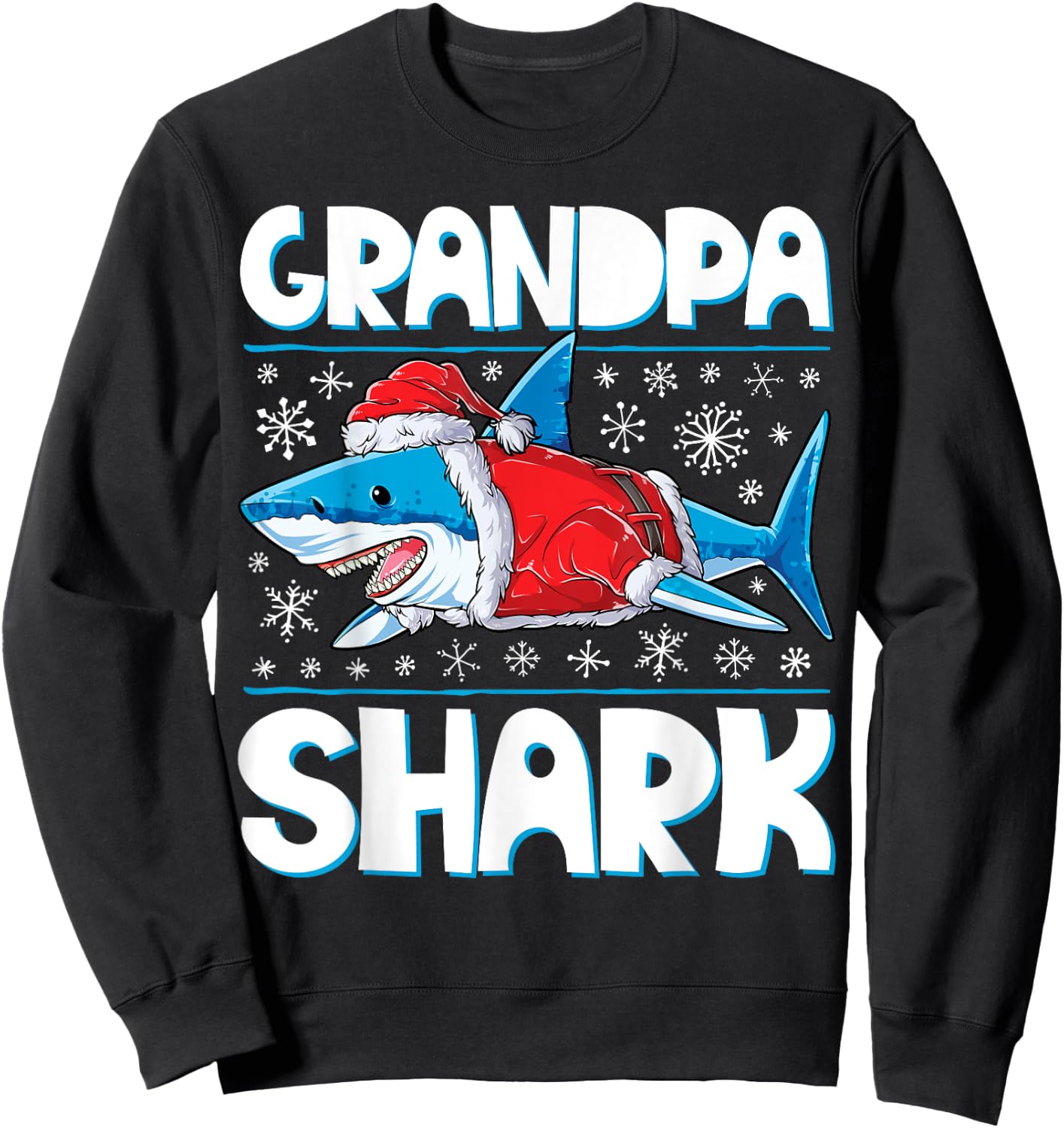 Grandpa Shark Santa T shirt Christmas Family Matching Sweatshirt - Sweatshirt | Black