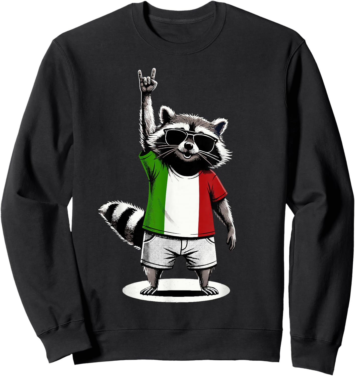 Italian Flag Raccoon Funny Italy Sweatshirt - Sweatshirt | Black