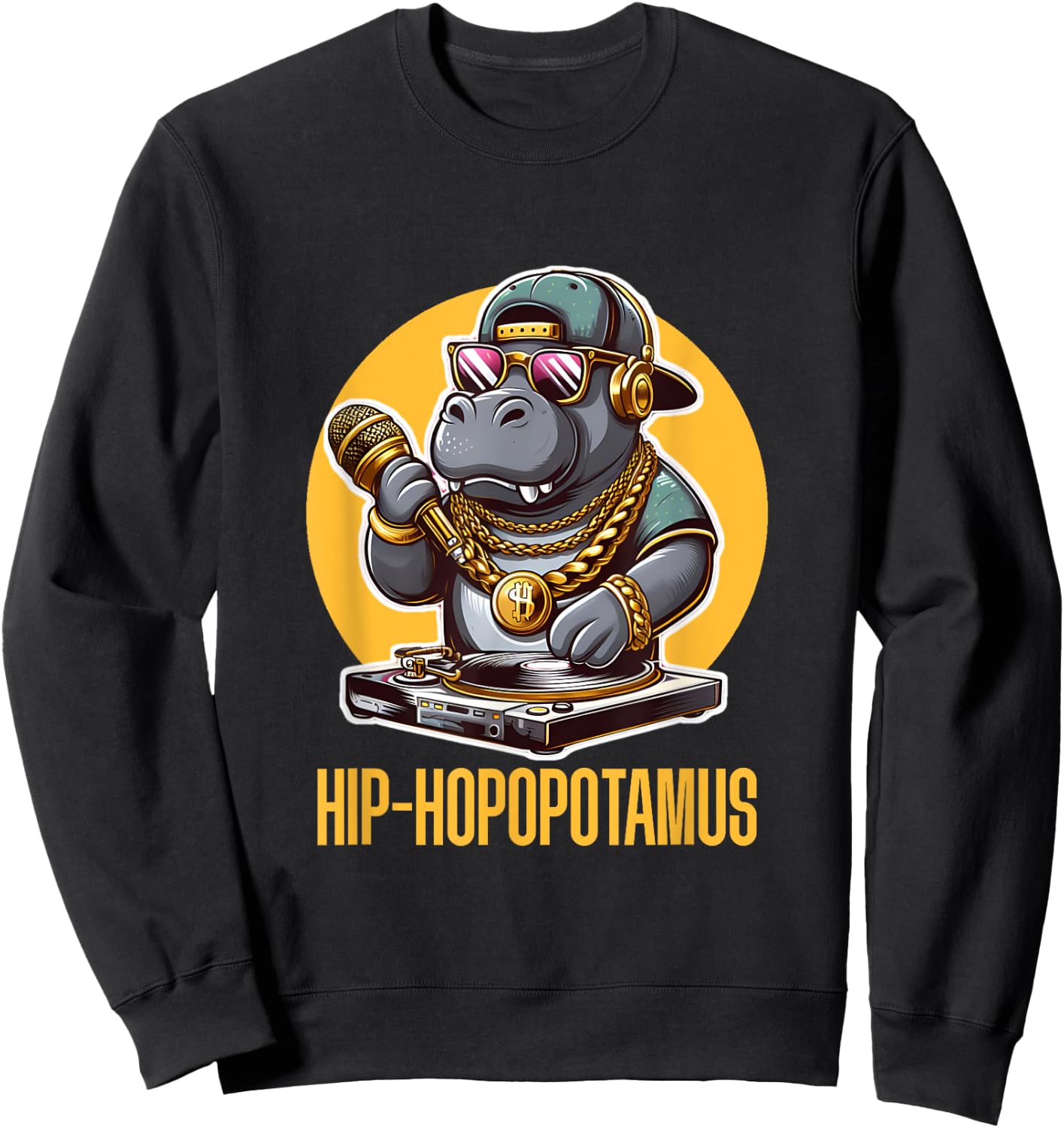 Hip Hop Hippopotamus DJ Rapper Hippo MC "Hip-Hopopotamus" Sweatshirt - Sweatshirt | Black
