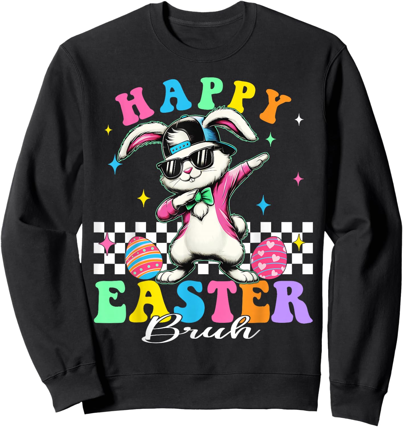 Happy Easter Bruh Dabbing Bunny with Sunglass Kid Boys Girls Sweatshirt - Sweatshirt | Black