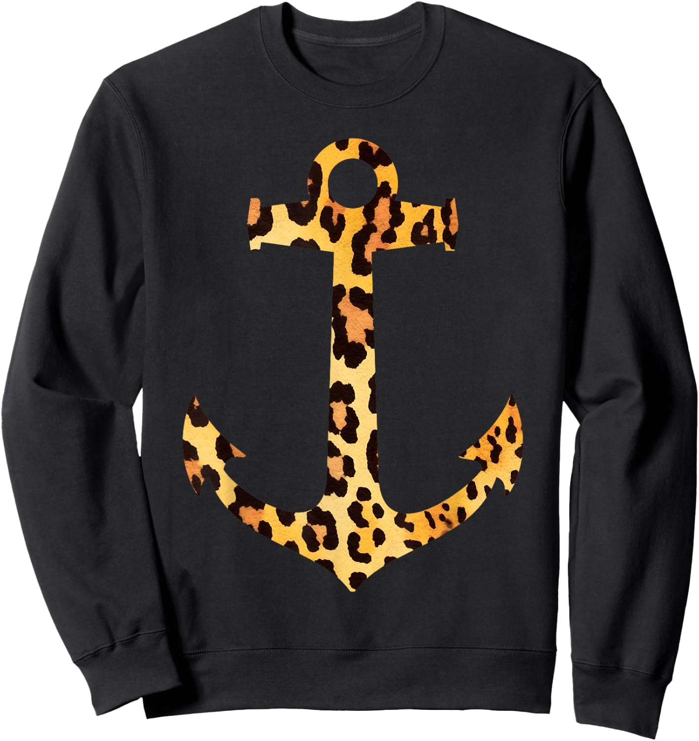 Leopard Skin Print Pattern Nautical Boating Anchor Graphic Sweatshirt - Sweatshirt | Black