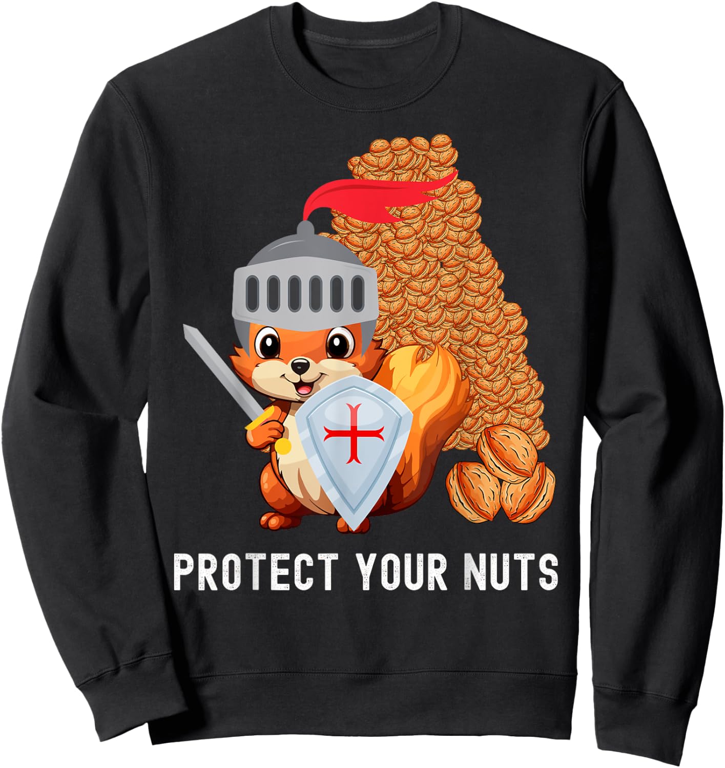 funny adult humor with squirrel Protect Your Nuts Sweatshirt - Sweatshirt | Black