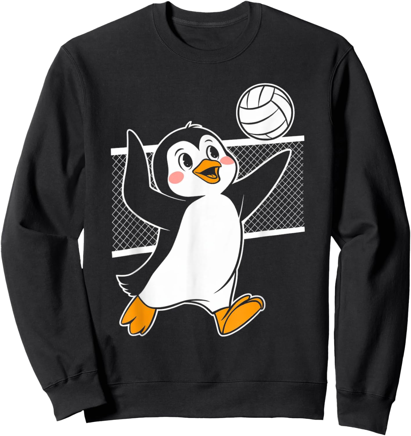 Cute Penguin Playing Volleyball Funny Penguin Beach Design Sweatshirt - Sweatshirt | Black