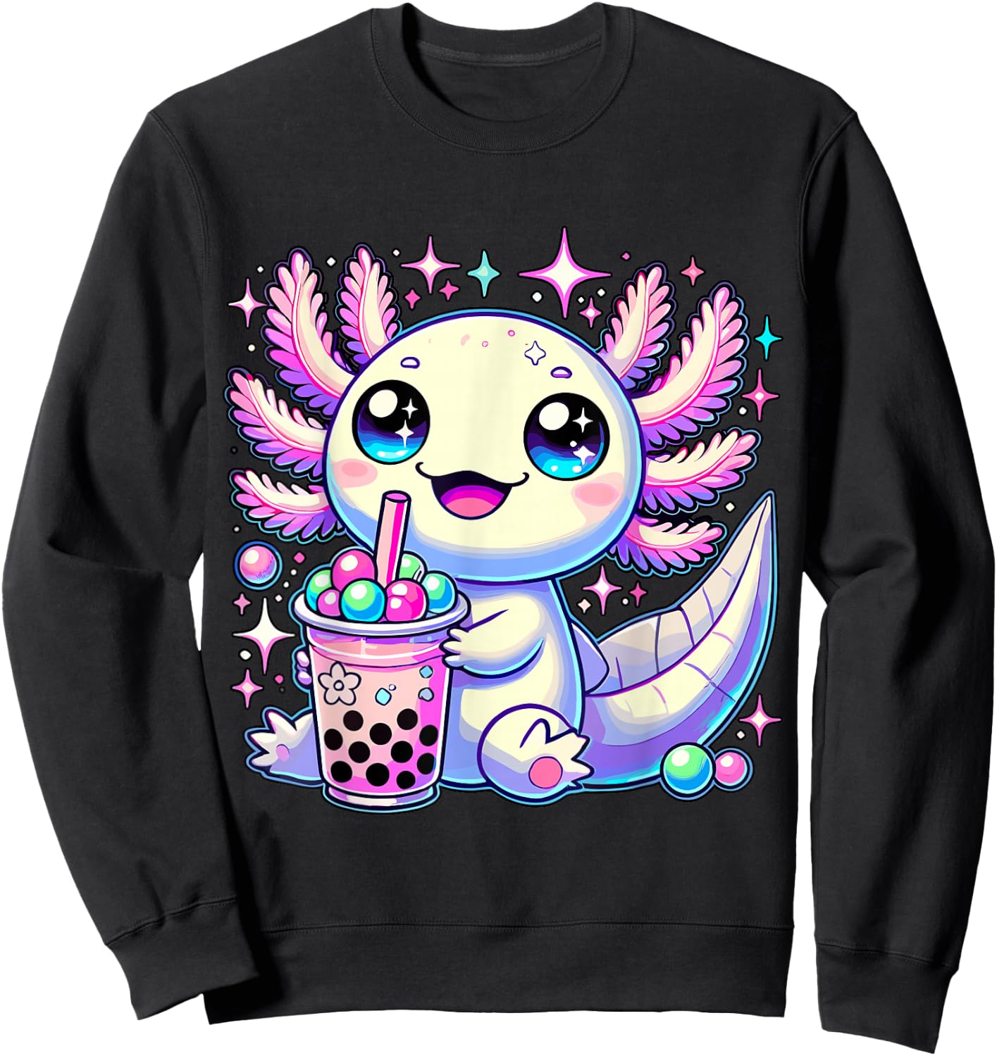 Magical and Funny Axolotl lover Gifts -Adults & Kids Boba Tea Bubble Tea Sweatshirt - Sweatshirt | Black
