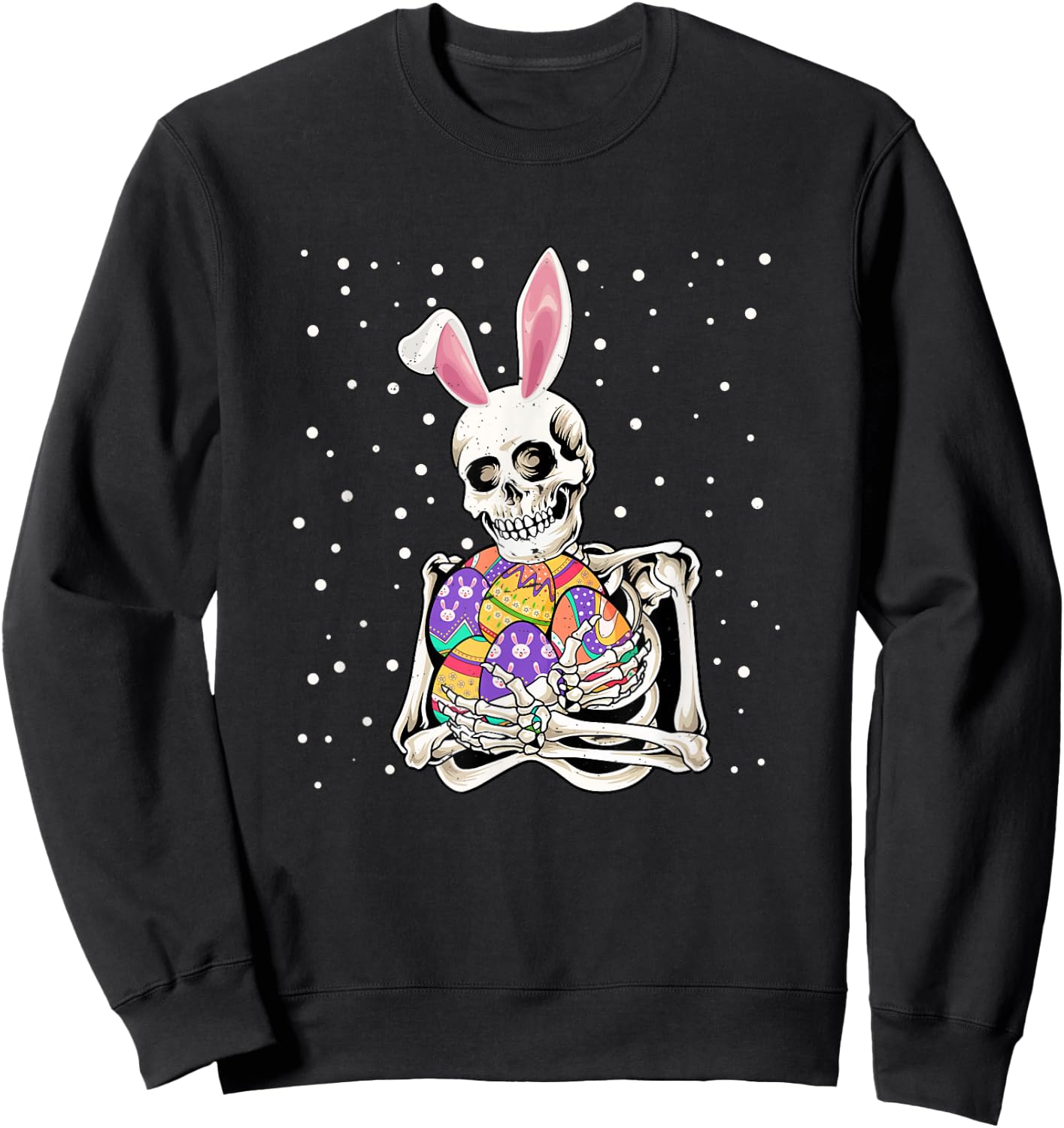 Bunny Skeleton Holding Easter Eggs Funny Easter Day Kids Sweatshirt - Sweatshirt | Black