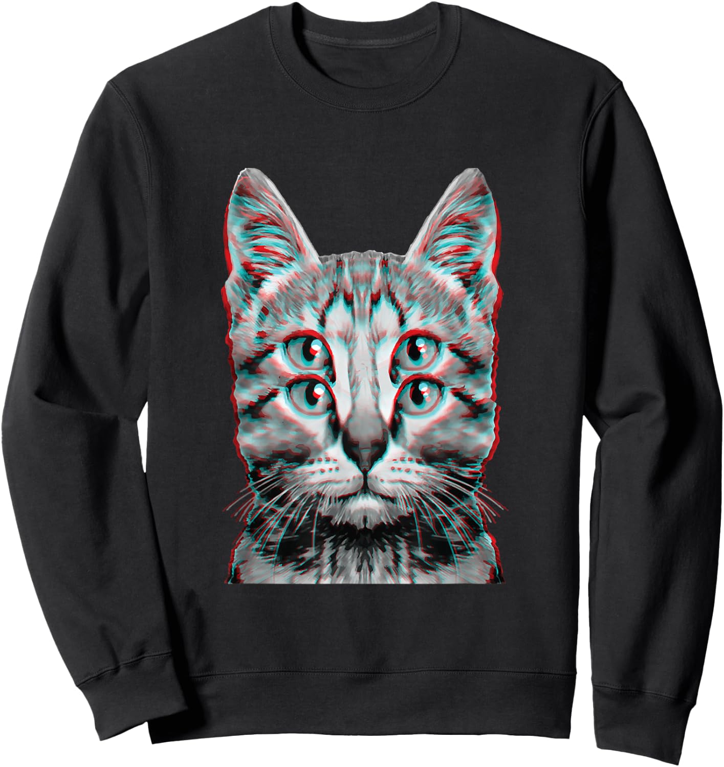 Glitch Seltsame Katze Kätzchen Optische Täuschung Katze Mama Papa Sweatshirt - Sweatshirt | Black