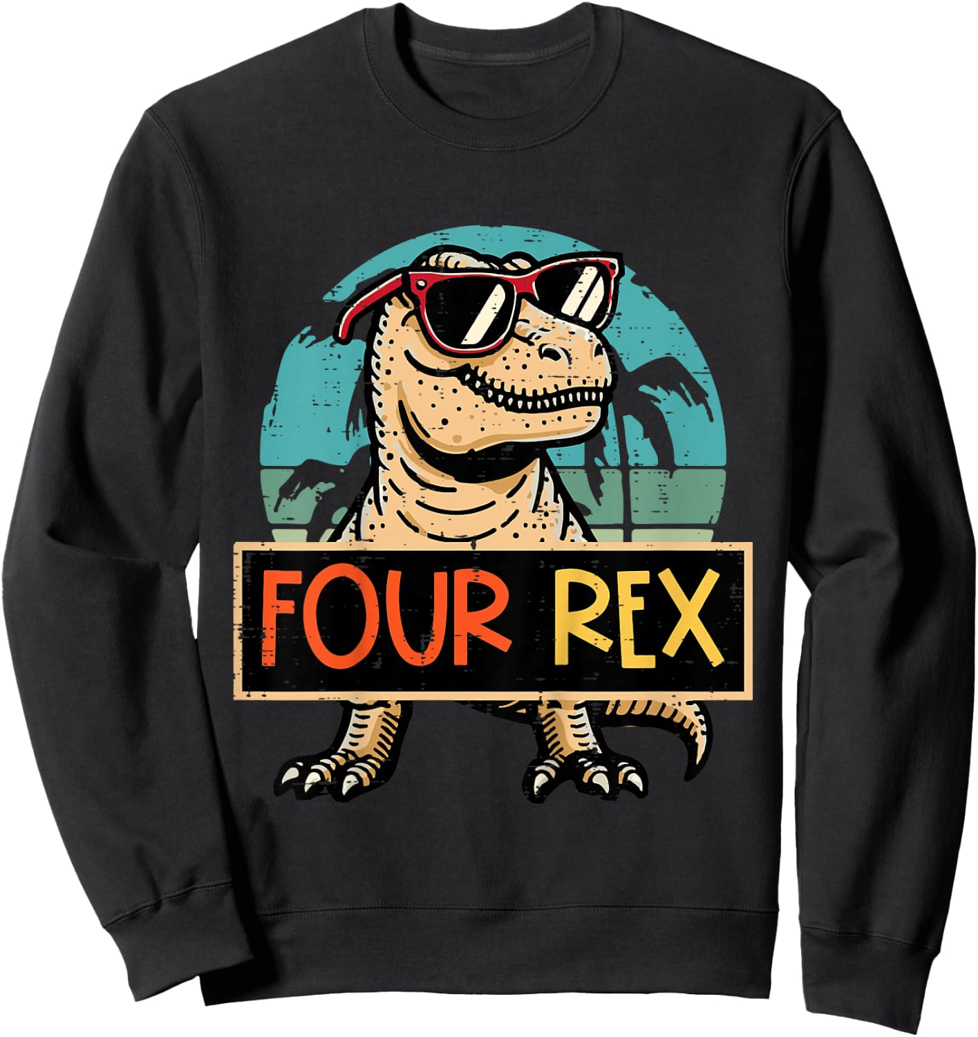 Kids 4th Birthday Dino Four Rex Trex 4 Year Old Bday Boys Kids Sweatshirt - Sweatshirt | Black