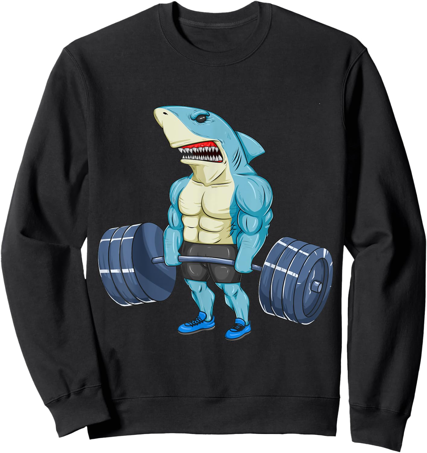 Funny Shark Weightlifting Bodybuilder Muscle Fitness Sweatshirt - Sweatshirt | Black
