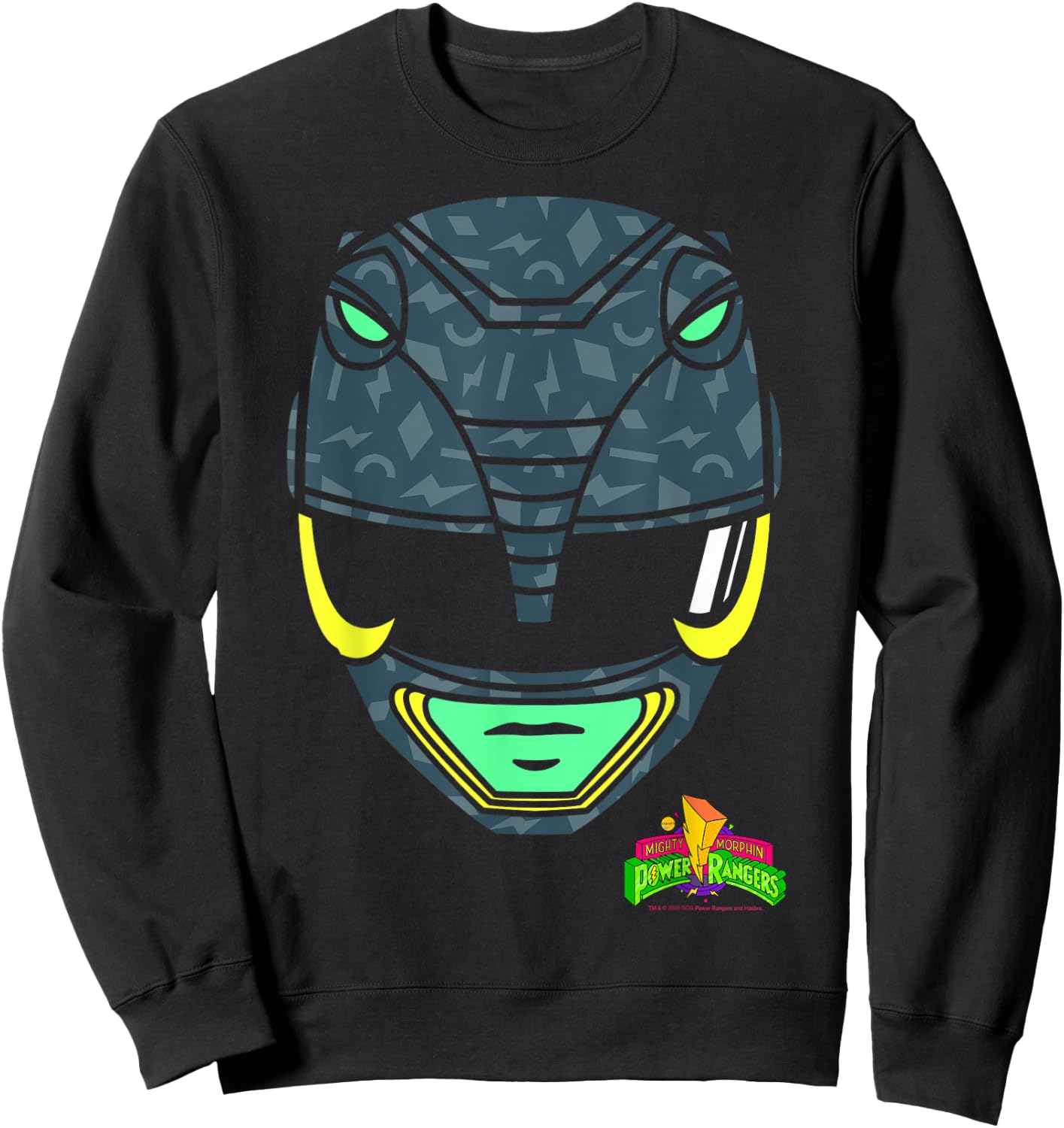 Power Rangers Black Ranger Retro Print Big Face Sweatshirt - Sweatshirt | Black