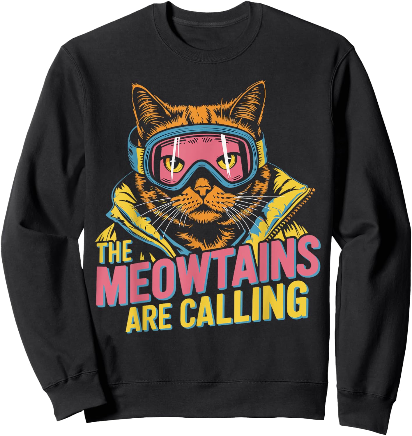 The meowtains are calling Cat Snowboard Ski Kids Men Women Sweatshirt - Sweatshirt | Black