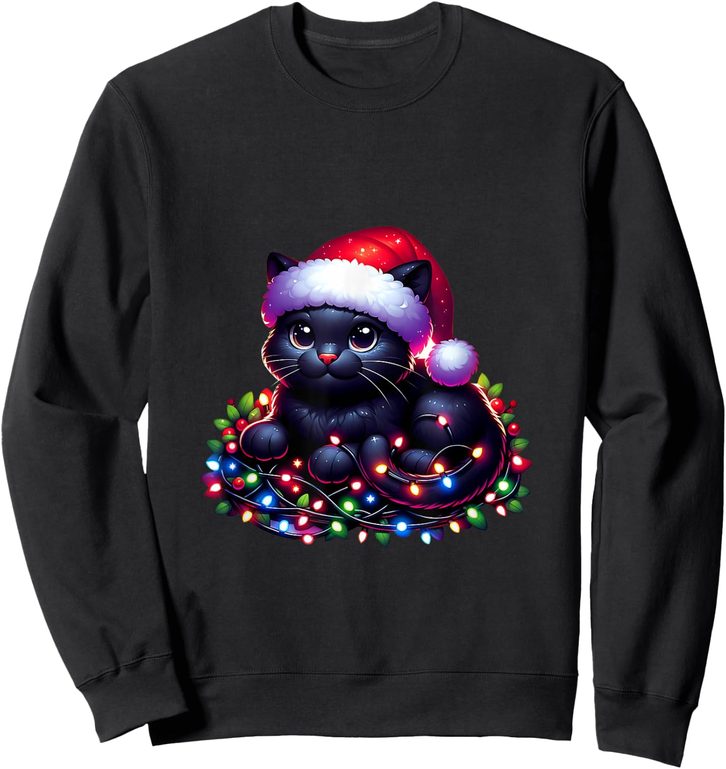 Christmas Cat Christmas Funny Cat Woman Man , Black, S Sweatshirt - Sweatshirt | Black