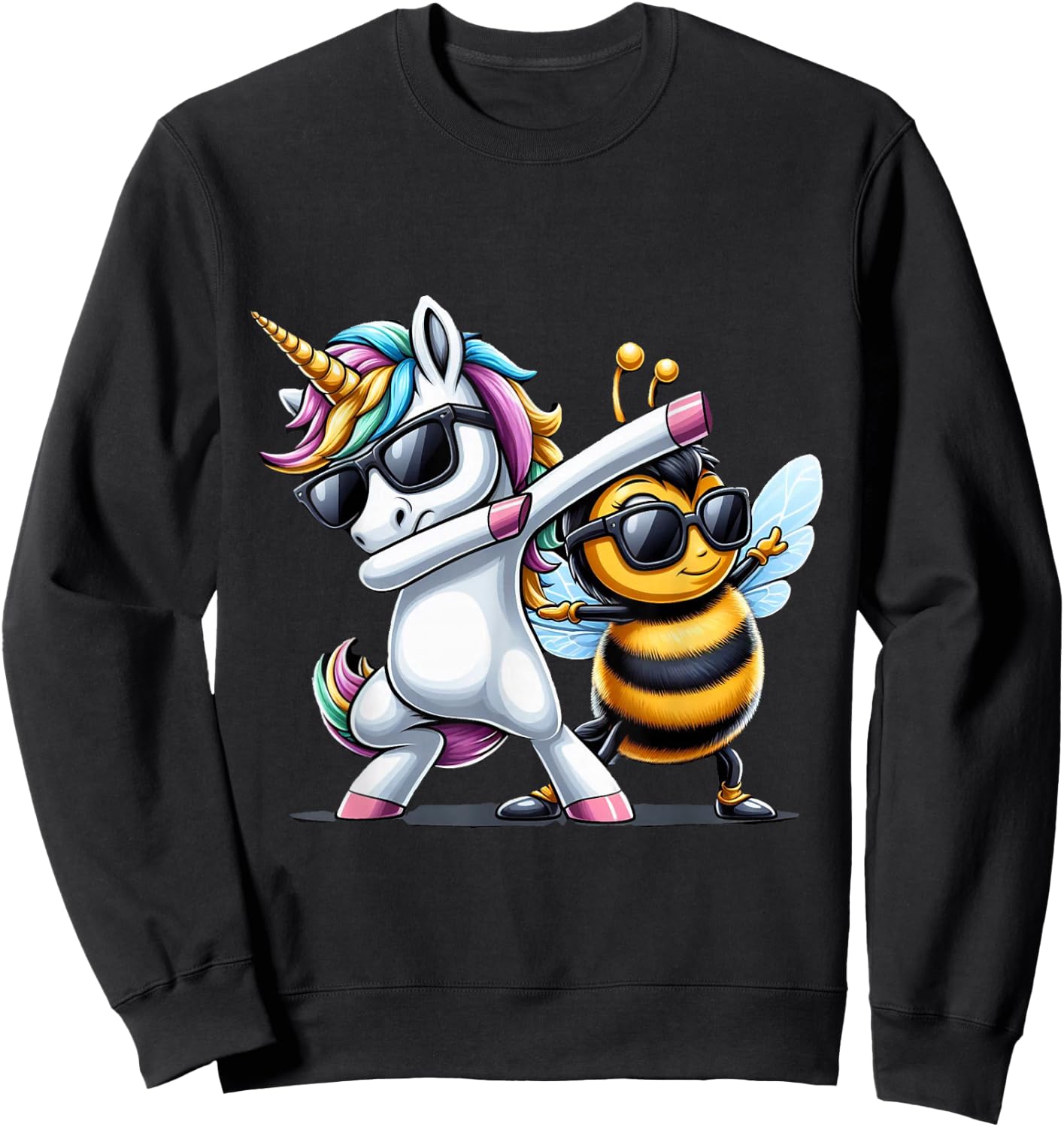 Dabbing Unicorn And Bee Boys Girls Men Women Kids Adults Sweatshirt - Sweatshirt | Black