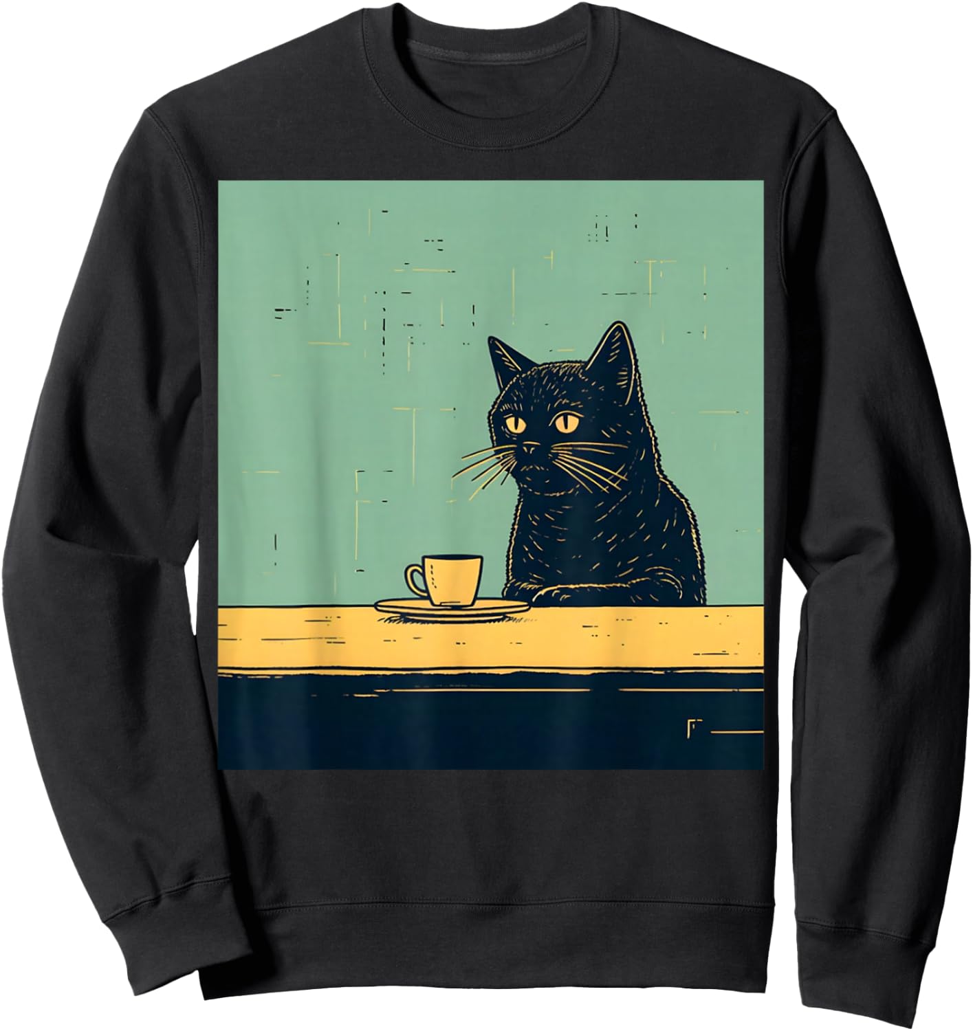 Funny Black Cat Chilling with Coffee Retro Vintage Sweatshirt - Sweatshirt | Black