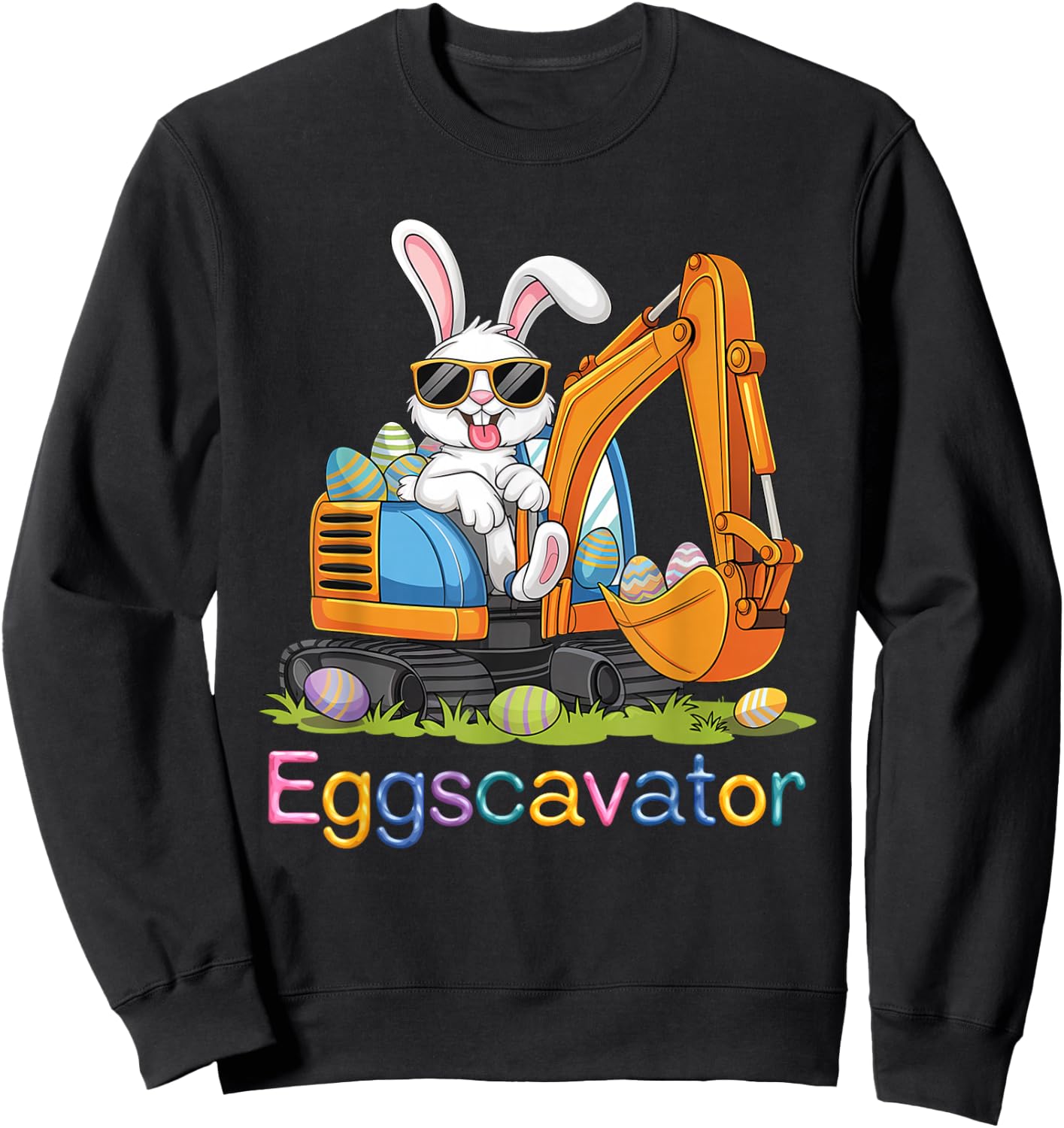 Eggs-Cavator Easter Bunny Excavator Toddler Boys Easter Kids Sweatshirt - Sweatshirt | Black