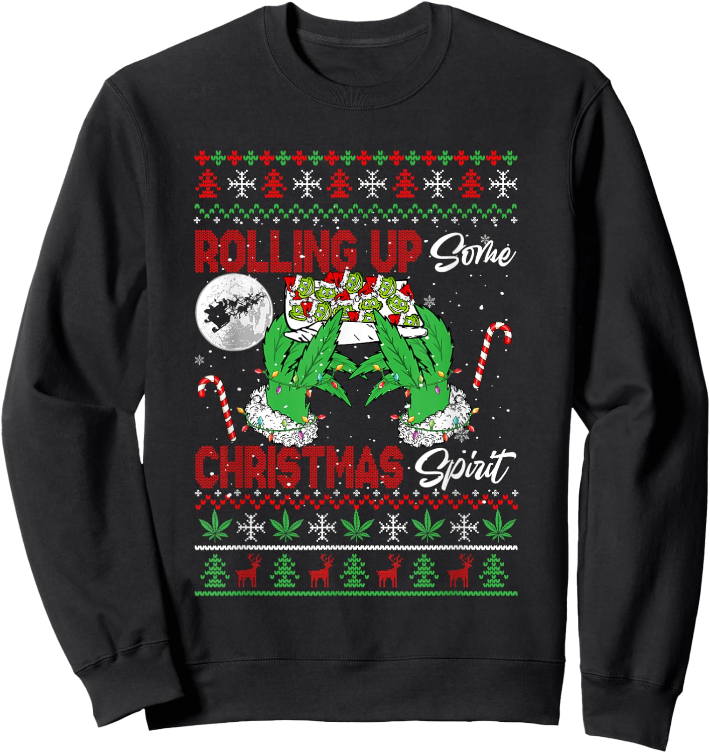 Rolling Up Some Xmas Spirit Funny Santa Smoker Sweater Sweatshirt - Sweatshirt | Black