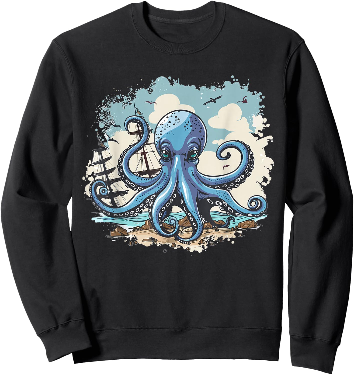 Cute Octopus Art I Kids Octopus Sweatshirt - Sweatshirt | Black