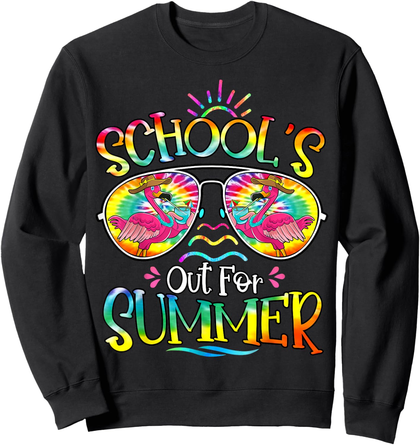 School's Out For Summer Last Day Of School Hello Flamingo Sweatshirt - Sweatshirt | Black