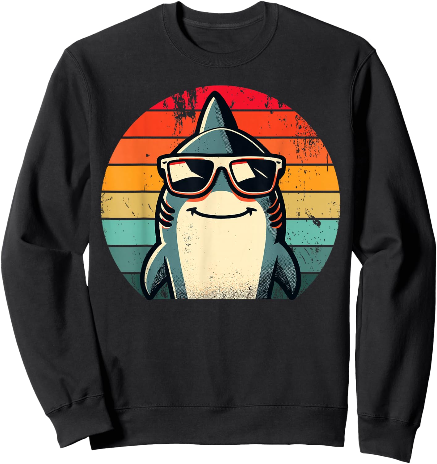 Cooler Retro Hai in Sonnenbrille 70er 80er 90er Lustiger Hai Sweatshirt - Sweatshirt | Black