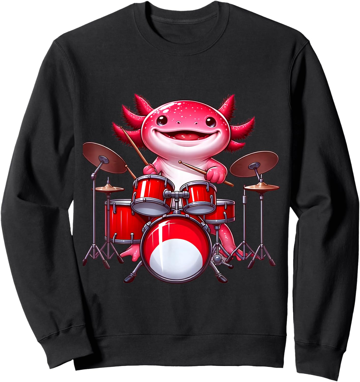 Axolotl Playing Drum Set Percussionist Drummer Sweatshirt - Sweatshirt | Black